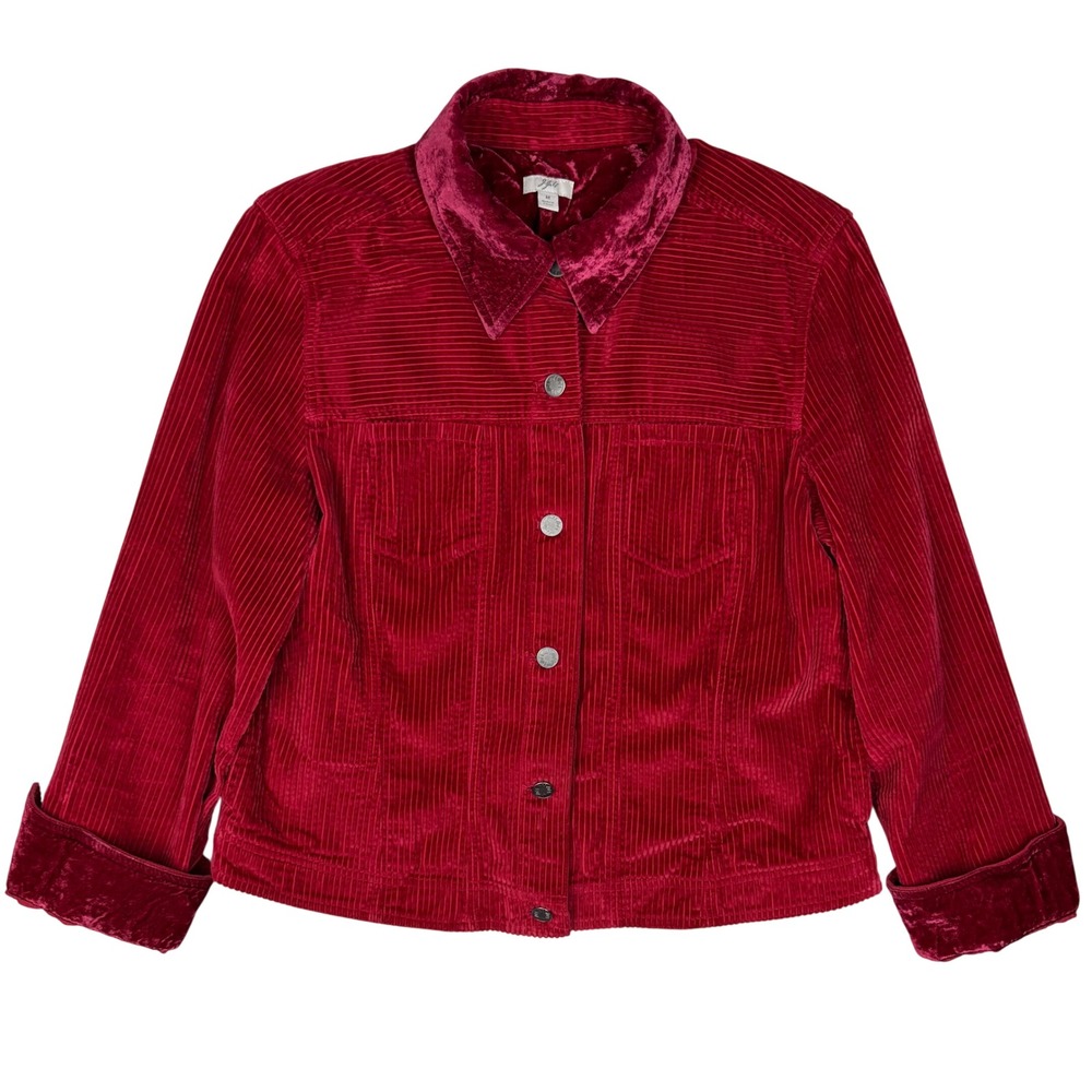 J. Jill Corduroy Velvet Trim Jacket Womens Size Medium Red Holiday Dark Academia